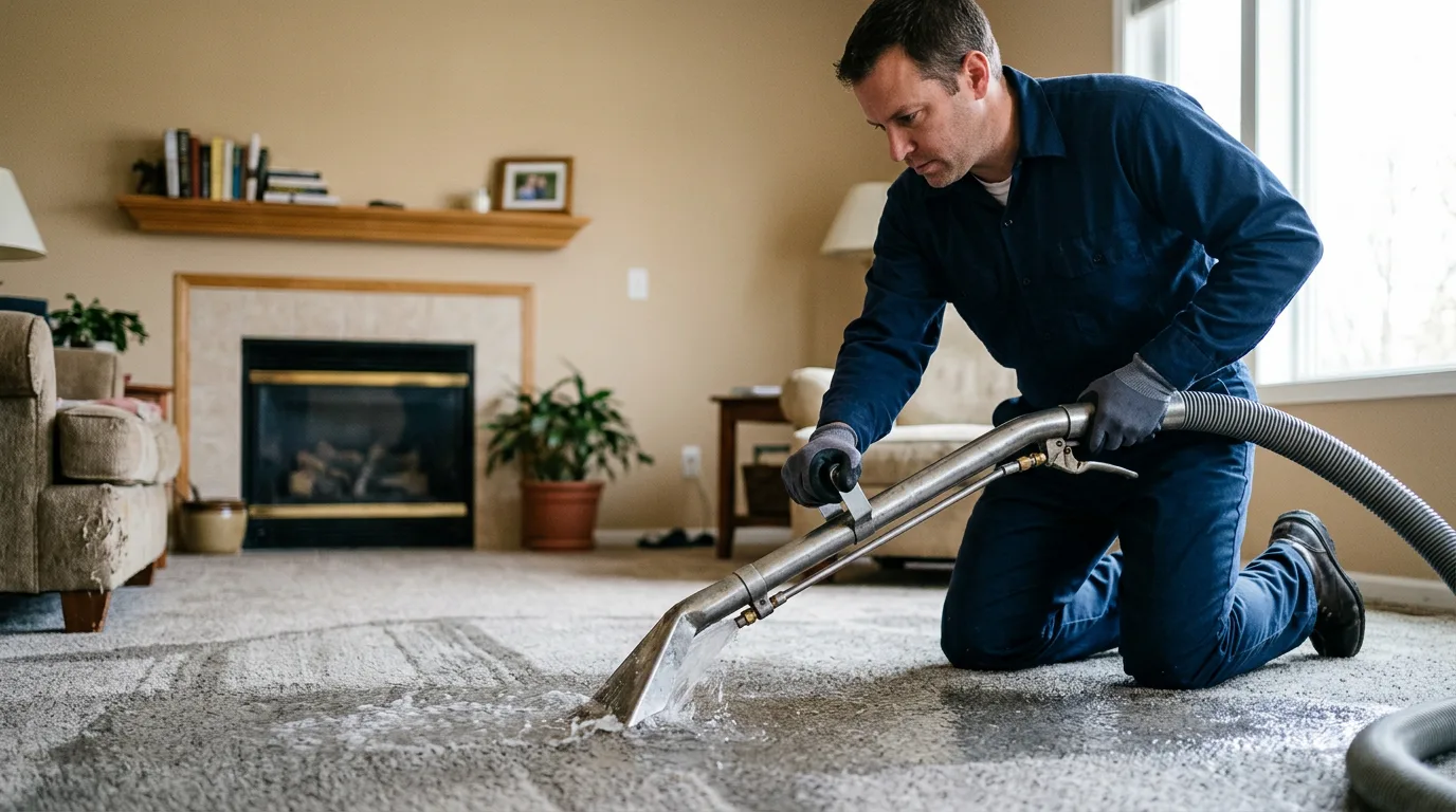 Water damage restoration technician working near Breckenridge, MO